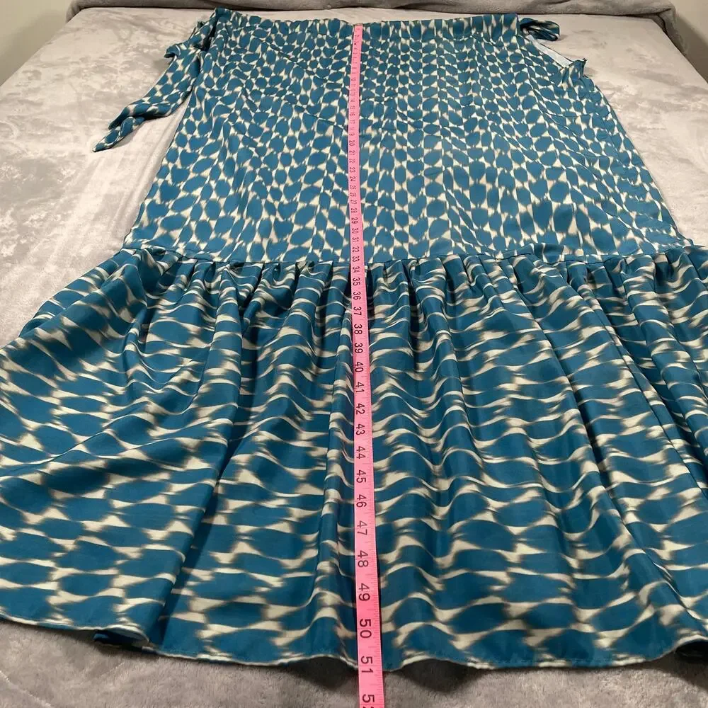Diarrablu Gnoor Dress 2XL Blue Ikat Geometric Flowy Resort Maxi Vacation Flounce - Picture 9 of 11